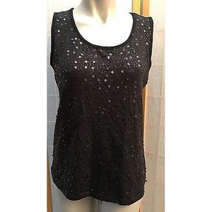 Susan Lawrence Top Shirt Blouse Black Sequin Sleeveless Size M